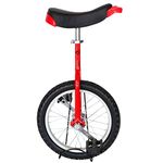 Kobe Toy - 16” Wheel Unicycle with Strong Steel Frame & Adjustable Seat, for Cycling, Outdoor, Sports & Exercise, Red