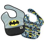 Bumkins SuperBib, Adjustable Hook & Loop Closure, Catch-All Pocket, Baby-Led Weaning, Waterproof, Machine Washable, Stain & Odour Resistant, BPA Free, 6-24 Months, 2-Pack, Batman Design