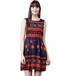 rytras Women's Floral Printed Fit and Flare Dress(Navy Blue,XXL)