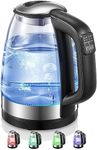 FOHERE Electric Kettle, 1.7L Glass kettle with 5 Temperature Control and 5 Colors LED Lights, Cordless Kettle with Stainless Steel Inner Lid & Bottom, Keep Warm Function & Auto Shut Off
