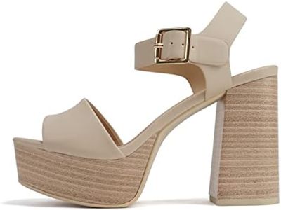 Soda “OPTIONS” ~ Women Open Square Toe Single Band Ankle Strap Buckle Platform High Heel Sandal, Nude Pu, 11