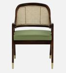 The gileteen Chandigarh Wooden Rattan Arm Chair for Dining Living Room Walnut Finish Solid Wood Armchair for Living Room Bedroom and Hallway | (Customize Available) (Green)