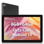 Android 14 Tablet, 10.1 inch Tablets with 1280 * 800 IPS HD Touchscreen, Octa-Core Processor, 8GB RAM + 64GB ROM (Expand to 1TB), BT 5.0, Dual 5MP+8MP Camera, 2024 Upgraded Version (Black)