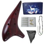 Mulucky Ocarina 12 Hole Alto C Smokey Straw Fired Ceramic Ocarina with Song Book for Beginners, (Red Brown)