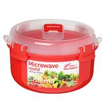 Sistema Microwave Round Bowl | 915 ml Food Container with Steam Release Vent | BPA-Free | Red/Clear