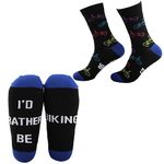 CMNIM Funny Biking Socks 2 Pairs I'd Rather Be Biking Novelty Socks Biking Cycling Gifts for Bikers Cyclists Dress Crew Socks, I'd Rather Be Biking, 10-10.5