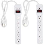 Amazon Basics Rectangular 6-Outlet, 200 Joule Surge Protector Power Strip with Circuit Breaker, 2 Foot Cord Length, White - Pack of 2