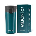 MILTON Thermosteel Vacuum Insulated Stainless Steel Coffee Mug Travel with Strainer, ISI Certified, Hot & Cold, Anti Skid Bottom, Spill Proof and Rustproof, 300 ml, Teal Blue