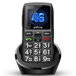 artfone C1+ 4G Big Button Mobile Phone for Elderly,Unlocked Senior Mobile Phones Easy to Use,Sim Free Cheap Basic Phone with Charging Dock|SOS Button|1400mAh Battery|USB-C | T9 Predictive Text(Black)