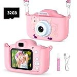 ASTGMI Kids Camera Digital Camera for 3-8 Year Old Girls, Toddler Toys Camera for Kids with 1080P HD Video and 2.0 Inch IPS Screen 32GB SD Card, Christmas Birthday Festival Toy Gifts for Kids(Pink)