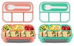 Bento Lunch Box Kids, BentoMoment 4 Compartments Bento Box Adult, 1300ML Ideal Portion Control Lunch Containers, BPA-Free and Food Safe Material, Dishwasher Microwave Safe Bento Box(Green+Pink)