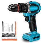 Cordless Drill Set Compatible with Makita 18V Battery, Cordless Hammer Drill, 60N.m Max Power Electric Drill Driver Set 2 Speed Brushless Motor for Hammering, Drilling & Screwing (10mm Drill Bit)