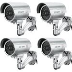 BW CCTV Dummy Camera 4 x Fake Dummy Camera Home Security CCTV Surveillance Dummy Camera for Outdoor Use with Flashing LED Light Bullet Shape - Silver