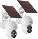 Hiseeu Solar Security Camera, 2PCS 4MP Wireless WiFi Camera Outdoor, PTZ 360° View, PIR Motion Detection, Color Night Vision, IP66, 2-Way Audio, 2.4G WiFi, No Monthly Fee