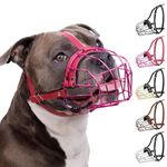 BRONZEDOG Pitbull Dog Muzzle Metal Mask Amstaff Wire Basket Pit Bull Adjustable Leather Straps for Large Dogs