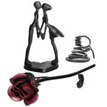 Dreamseden Iron Couple Sculpture & Metal Red Rose, Anniversary Wedding Gifts for Wife, Girlfriend on Wedding, Anniversary, Birthday, Valentines Day, Romantic Art Statue Home Decor Accent