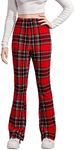 Floerns Girls Plaid Tartan Print Elastic Waist Bell Bottom Flare Leg Long Pants Red 8-9Y