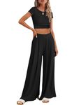 Famulily Workout Sets for Women 2 Piece Crop Top High Waist Pants Sweatsuits Gym Yoga Outfits Fitness Sportswear Tracksuits Black M