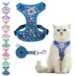 BEAUTYZOO Cat Harness and Leash Set for Walking Escape Proof, Neck Release Adjustable Harness for Kitten Puppy Small Medium Large Cats, Soft Cute Easy Control Small Cat Harness for Cats Boy and Girls