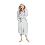 MONHOUSE Womens Bath Robe - Premium Super Soft & Cosy Long Bathrobe - Ladies Thick Flannel Luxury Housecoat - Shearling Spa Gown for Her - Sherpa Bathrobe - Grey Shealing UK 16-18