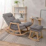 Wooden Furniture City Teak Wood Traditional Rocking Chair Tropical Comfortable and Simple Designed Arm Chair Grey with Stool