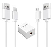 6Ft Micro & USB C USB Cable Wire & AC Block Wall Adapter Fast Charger for Old & New Amazon Kindle, Paperwhite, Oasis, Kids, Fire HD & Scribe (3 -in-1 Set for All Kindle Models)