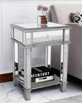 Artloge Square Mirrored End Table: 2-Tier Tall Sofa Side Table with Glass Silver Mirror Tabletop and Low Shelf, Decorative Nightstand Modern Accent Desk for Livingroom Entryway Bedroom