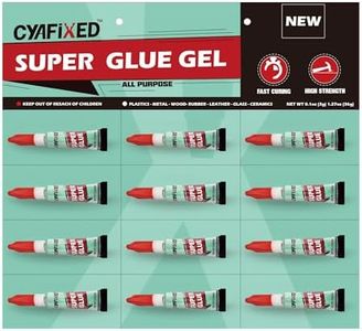 CYAFIXED Super Glue Gel, Single Use Minis, Twelve 3 Gram Tubes, General Purpose CA Glue, Industrial Grade Instant Adhesive for Ceramic, Wood, Metal, Glass, Plastic & Rubber, Clear, (Pack of 1)