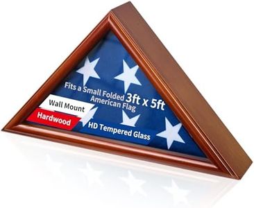 DecoWoodo Flag Box Display Case for 3'x5' Folded American Flag (Not for Burial Flag) - Wooden Military Veteran Flag Shadow Box with HD Tempered Glass, Wall Mounted Triangle Flag Frame, Brown