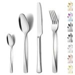 Funnydin 24 Piece Flatware Set, Stainless Steel Silverware, Complete Cutlery 6 Person with Fork, Knife, Teaspoon, Dishwasher Safe, Elegant Silver Look