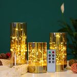 JHY DESIGN Fairy String Lights Table Lamp Battery 8Key Remote Control Glass Candle Battery Powered Lantern for Table Outdoor Indoor Party Wedding Birthday Home Living Room(Champagne, 15/20/25cm)