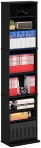Furinno Jaya DVD Shelf, 9-Shelf Tall Narrow CD Rack, Media Shelf with Adjustable Shelves, DVD Storage Cabinets for CD Blueray Game Disc, Easy Assembly, for Living Room, Home Office, Americano