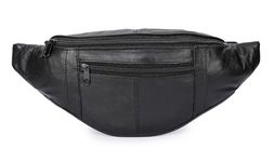 K London Leather Black Unisex Waist Bag Travel Pouch Passport Holder with Adjustable Strap (2140_Blk)