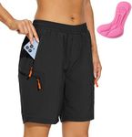 Cycorld Women-Mountain-Bike-Shorts with 3D Padded, Loose-Fit Breathable MTB-Bike-Shorts with Pockets(Black,2XL)
