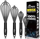 HOTEC 4 Pieces Silicone Whisks Set, Wire Balloon Whisks Egg Beater, Non-slip Handle Whisk for Non-stick Cookware Perfect for Cooking, Stirring, Beating and Blending (Black)