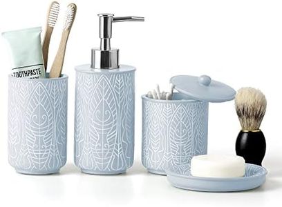 VIRTUNE Pastel Blue Bathroom Accessories Set. Blue Bathroom Resin Decor. Accesorios para Baños. New Apartment Essentials. Blue Toothbrush Holder and Soap Dispenser.