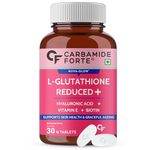 Carbamide Forte Japanese Reduced L Glutathione Tablets 500mg with Vitamin E | Glutathione with Hyaluronic Acid, Vitamin E, Lycopene & Biotin – 30 Veg Tablets Each