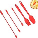 5 Pcs Mini Spatulas Silicone,Multifunctional Reusable Tiny Rubber Makeup Long Spoon,for Kitchen Jar Food Baking Cooking Mixing Beauty Make Up Cosmetics Lotion Resin Handmade Palette( Red), ss2, 32