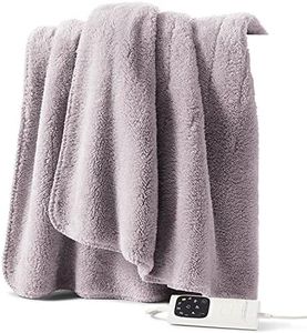 Sunbeam Feel Perfect Sherpa Fleece Heated Throw Blanket Grey, Secure Sleep Protection, 6 Heat Settings, Fast Heat Up, Machine Washable TRF4200