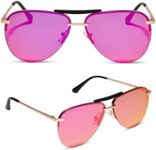 DIFF Tahoe Designer Oversized Aviator Sunglasses for Women UV400 Polarized, Matte Gold + Sunset Mirror