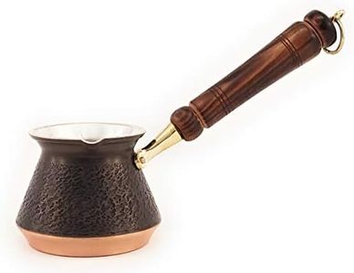 YDB Copper-2021-KDA Series (Medium)-Turkish Greek Arabic Armenian Coffee Pot with Wood Handle / Thickest Solid Hammered Antique Copper Cezve,Jezve,Jazva,Ibrik, Briki, Coffee Maker for stovetop 13fl.oz