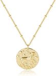 Zodiac Coin Embossed Choker Necklace Disc 12 Constellation Astrology Horoscope 14K Gold Plated Round Pendant Personalized Necklace Gift for Women Men, Brass, No Gemstone