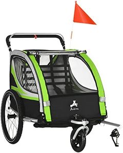 Aosom 2-in-1 Walk/Ride Child Baby Bike Trailer for Kids 2 Seater, High-Visibility Bike Stroller for Toddler Wagon, Weather-Strong Double Bicycle Trailer Accessory for Kids, Green