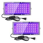 2 Pack 50W Led Black Lights, Black Lights for Glow Party, Blacklight Flood Light with Plug and Switch,for Glow Party, Halloween, Fluorescent Poster, Body Paint, Aquarium