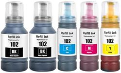 SHUOLEI 102 Ink Compatible with Epson 102 Ink Cartridges Bottle Multipack for ET-2750 ET-2751 ET-2756 ET-2850 ET-2856 ET-3700 ET-3750 ET-4750 ET-4850 ET-4856 ET-15000 (5 Pack, 2BK/C/M/Y)