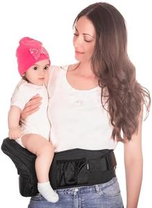 Mom's Choice Award Winner - CozyOne CPC-Certified Baby Hip Carrier, Adjustable Waistband with Abdominal Support Design & Various Pockets for Newborns & Toddlers 8-44 lbs Carrier (Black)