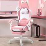 Dowinx Gaming Chair Cute with Cat Ears and Massage Lumbar Support, Ergonomic Computer Chair for Girl with Footrest and Headrest, Comfortable Reclining Game Chair 290lbs for Adult, Teen, Pink