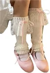 OYOANGLE Women's 1 Pair Lace Trim Bow Rib Knit Leg Warmers Y2K Kawaii Long Socks for 80s Party Dance White One Size