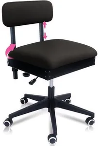 Pink Power Black Sewing Chair with Wheels and Adjustable Back Support - Hydraulic Armless Sewing Machine Chair for Crafting, Quilting - Room Furniture -Ergonomically Designed Professional