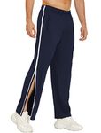 Deyeek Mens Tear Away Basketball Pants 2 Side Zippers Snap Off Full Open Down Sweatpants Leg Post Surgery Pant with Pockets, Navy Blue, X-Large